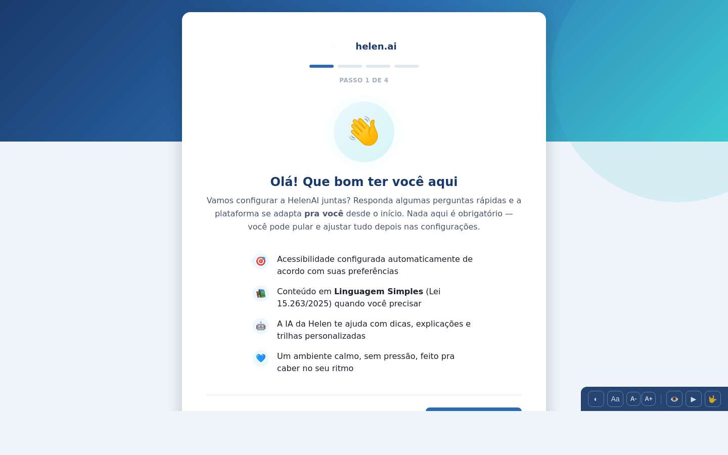 Tela de onboarding inclusivo