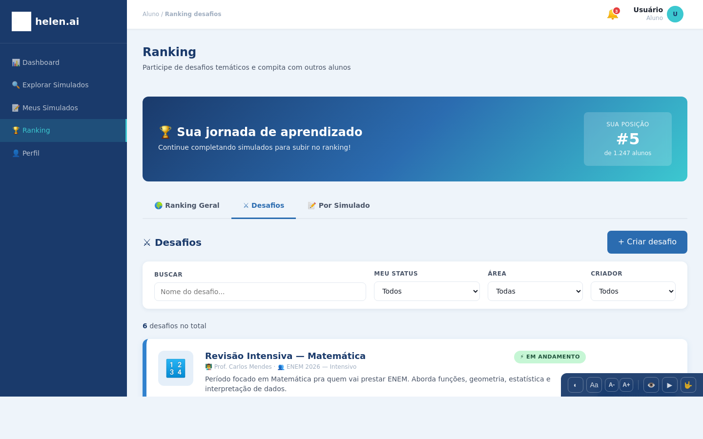 Lista de desafios com ranking
