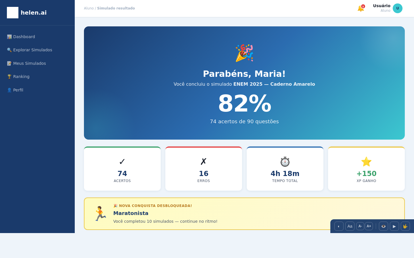 Tela de resultado com gabarito humanizado